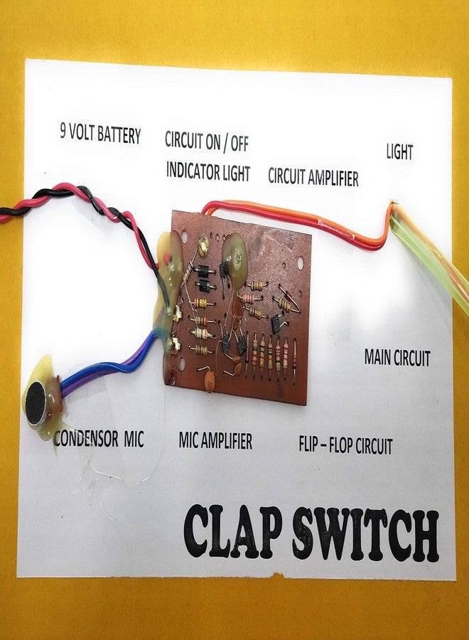 stepstodo clap switch working model. hand made. ready to use project with condensor mic. mic amplifier. flip - flop circuit- Multi color - Image 3